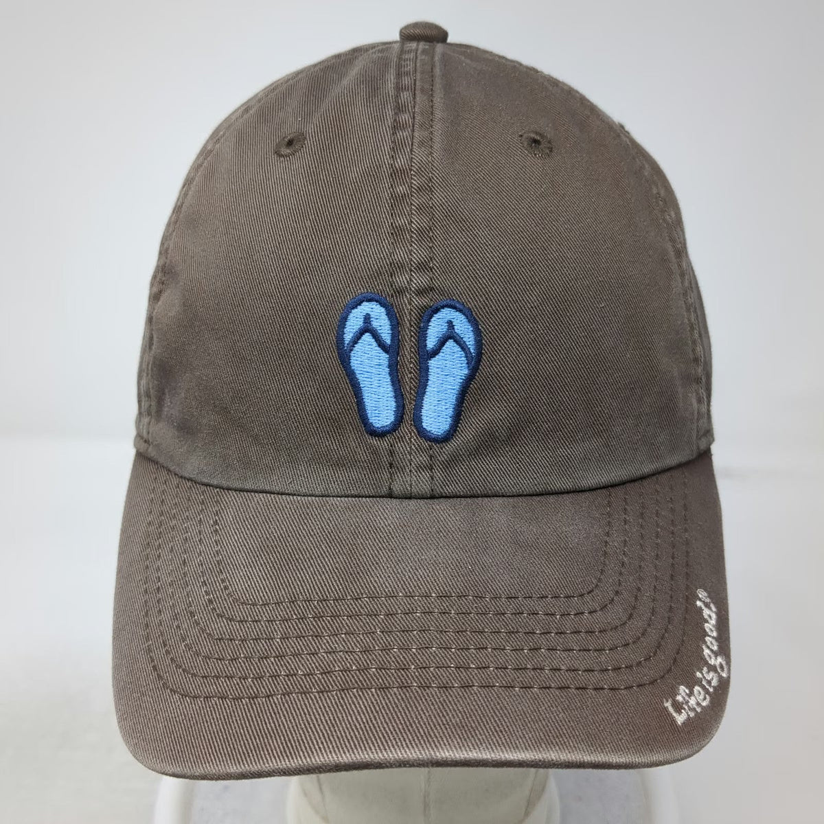 Life is Good Baseball Cap Brown One Size Slideback Flip Flops Cotton Hat Slogan