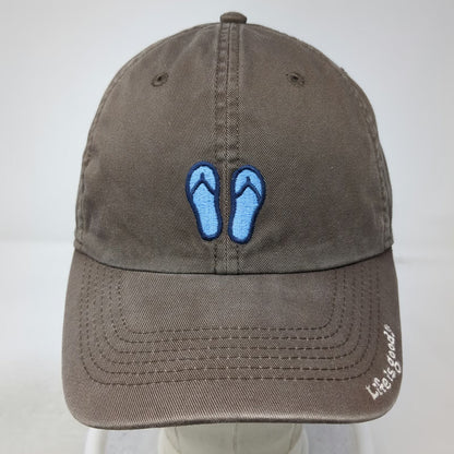 Life is Good Baseball Cap Brown One Size Slideback Flip Flops Cotton Hat Slogan