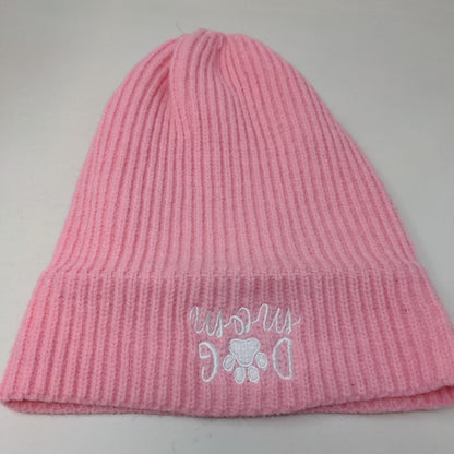 Dog Mom Ribbed Knit Beanie Hat Pink One Size Embroidered Solid