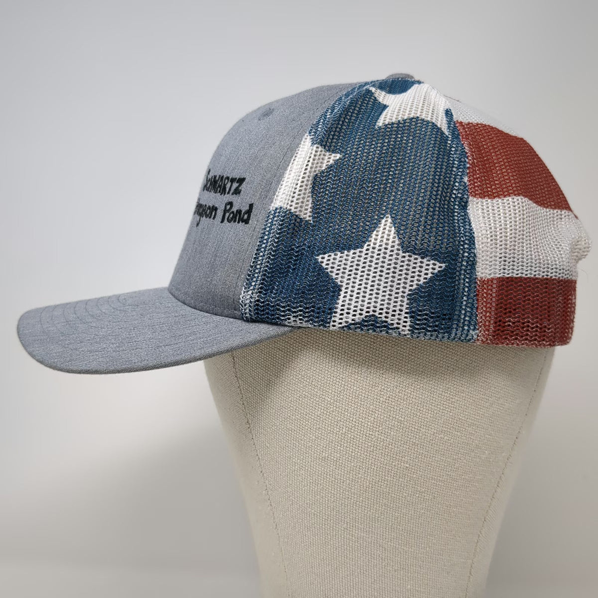 Richardson Trucker Hat Gray One Size USA Flag Stars Schwartz Sturgeon Pond