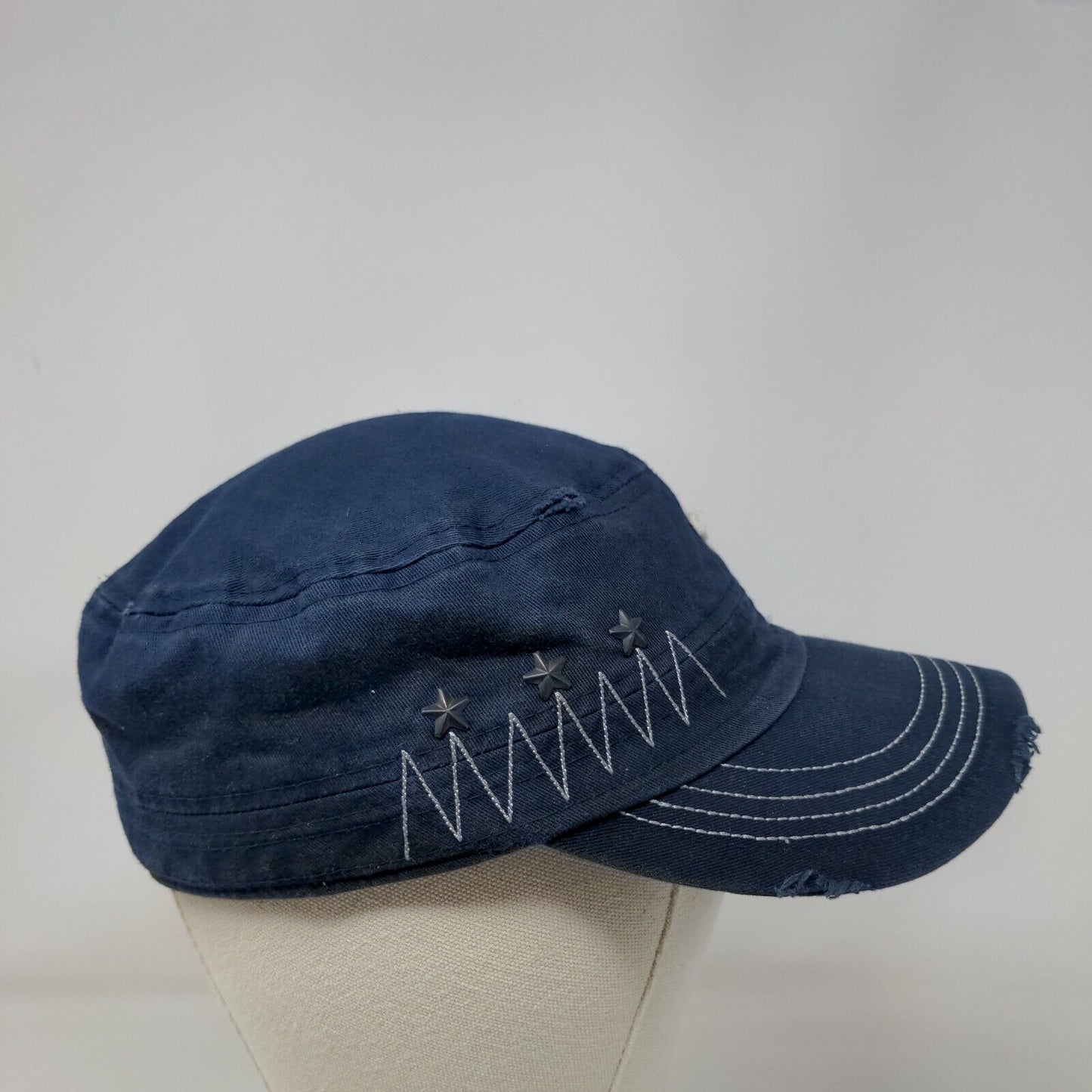 Star Studded Stretch Strapback Cadet Army Cap Hat Blue One Size Pit Bull