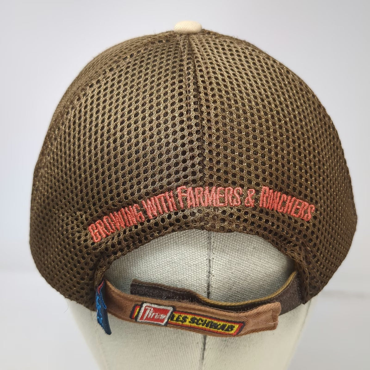 Les Schwab 5 Panel Brown One Size Tractor Embroidery Mesh Strapback Farmers hat