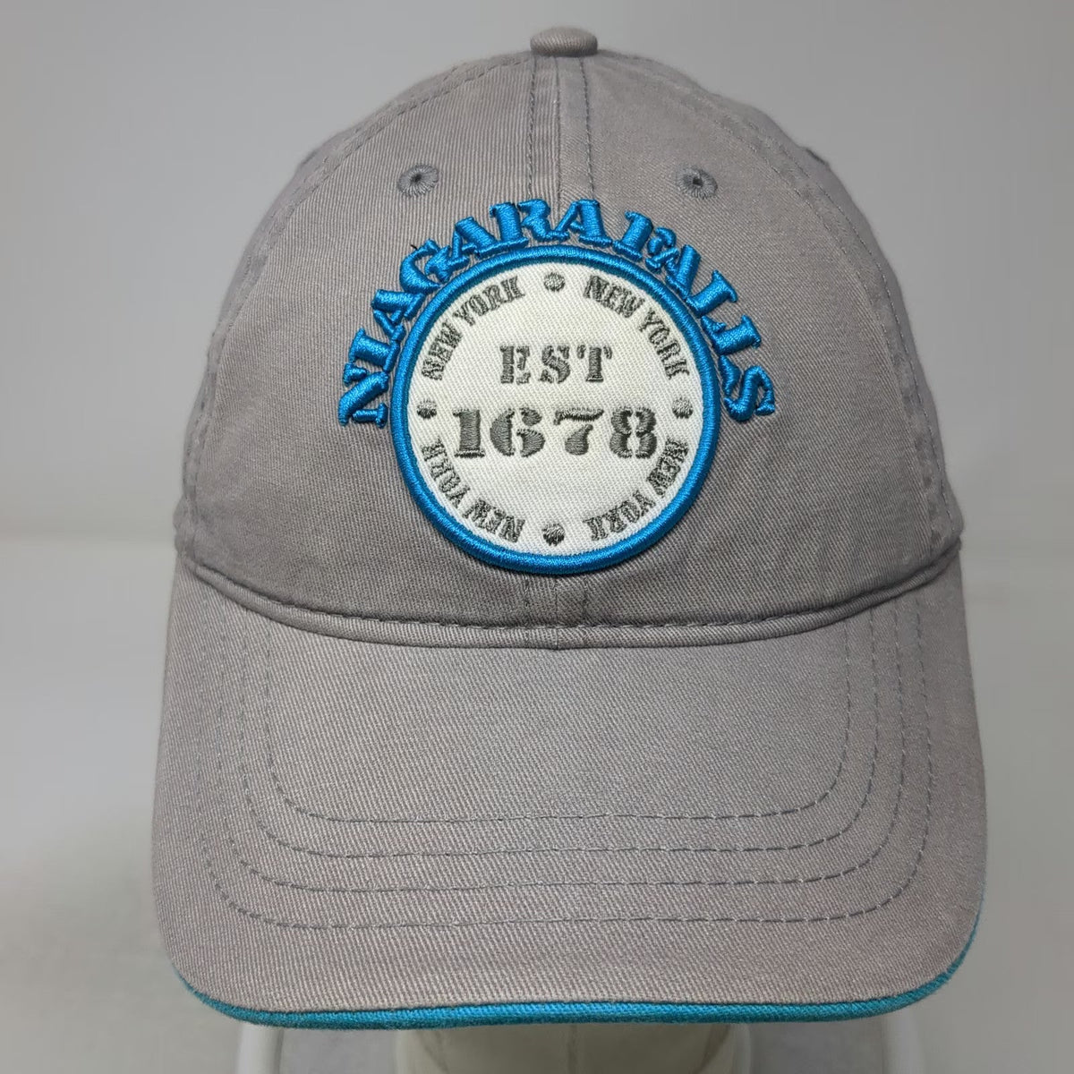 Blooming Onion Baseball Cap Gray Blue One Size Niagara Falls Strapback Hat Patch