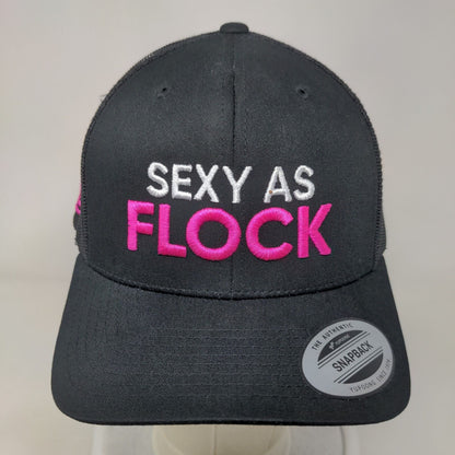 Sexy As Flock Snapback Trucker Hat Black One Size Adjustable Mesh Back Yupoong