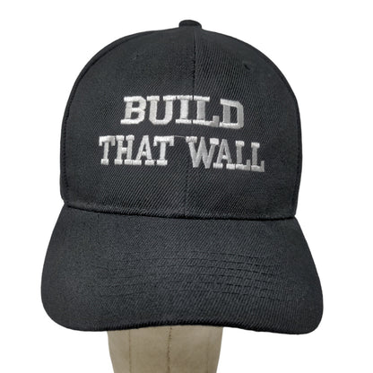 Unbranded Men's Strapback Hat Black Adjustable Embroidered Build That Wall Trump