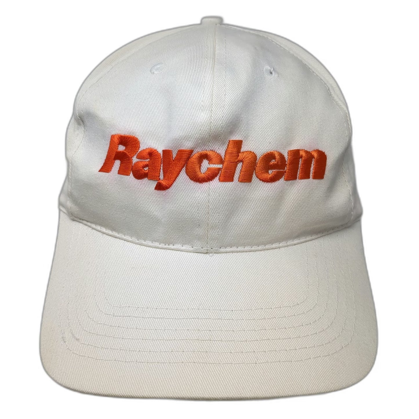 Raychem White Snapback Hat Orange Embroidered Logo Cotton 6 Panel Vintage