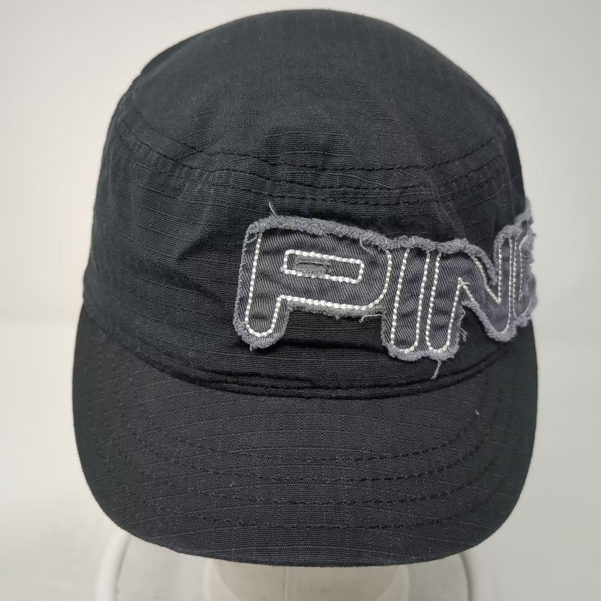 PING Army Cap Black Gray Hat Size 7 Cotton Distressed Patch Graphic Logo Fitted
