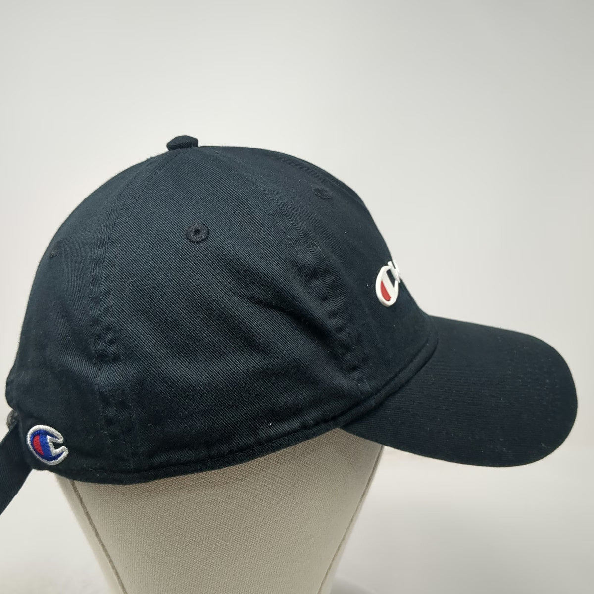 Champion 5 Panel Black Hat One Size Slideback Cotton Script Logo C Logo Adjust