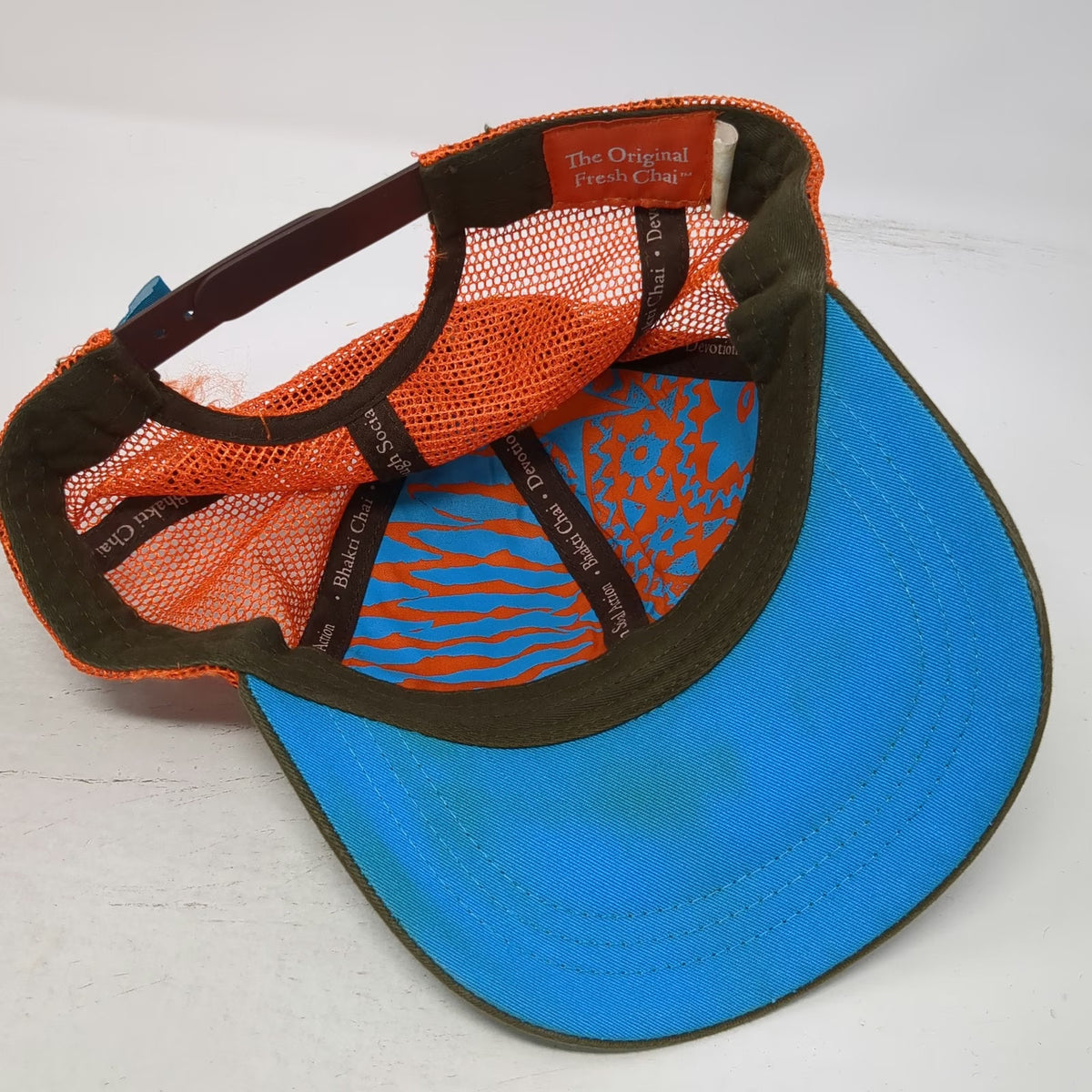 Bhakti Chai Trucker Hat Brown Orange One Size Mandala Patch Mesh Back Snapback
