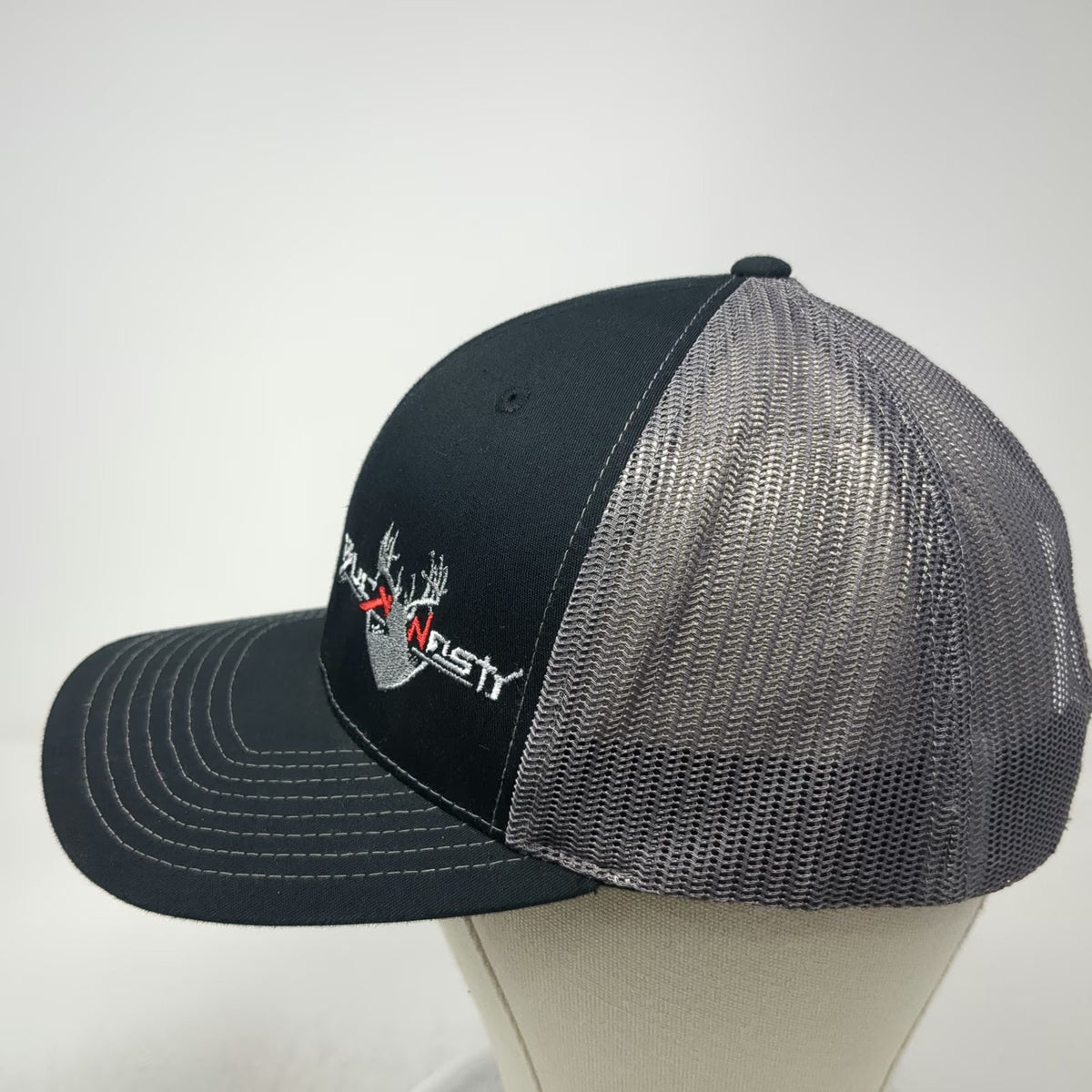 Richardson Trucker Hat Black Gray Red One Size Buck Nasty Mesh Back Snapback