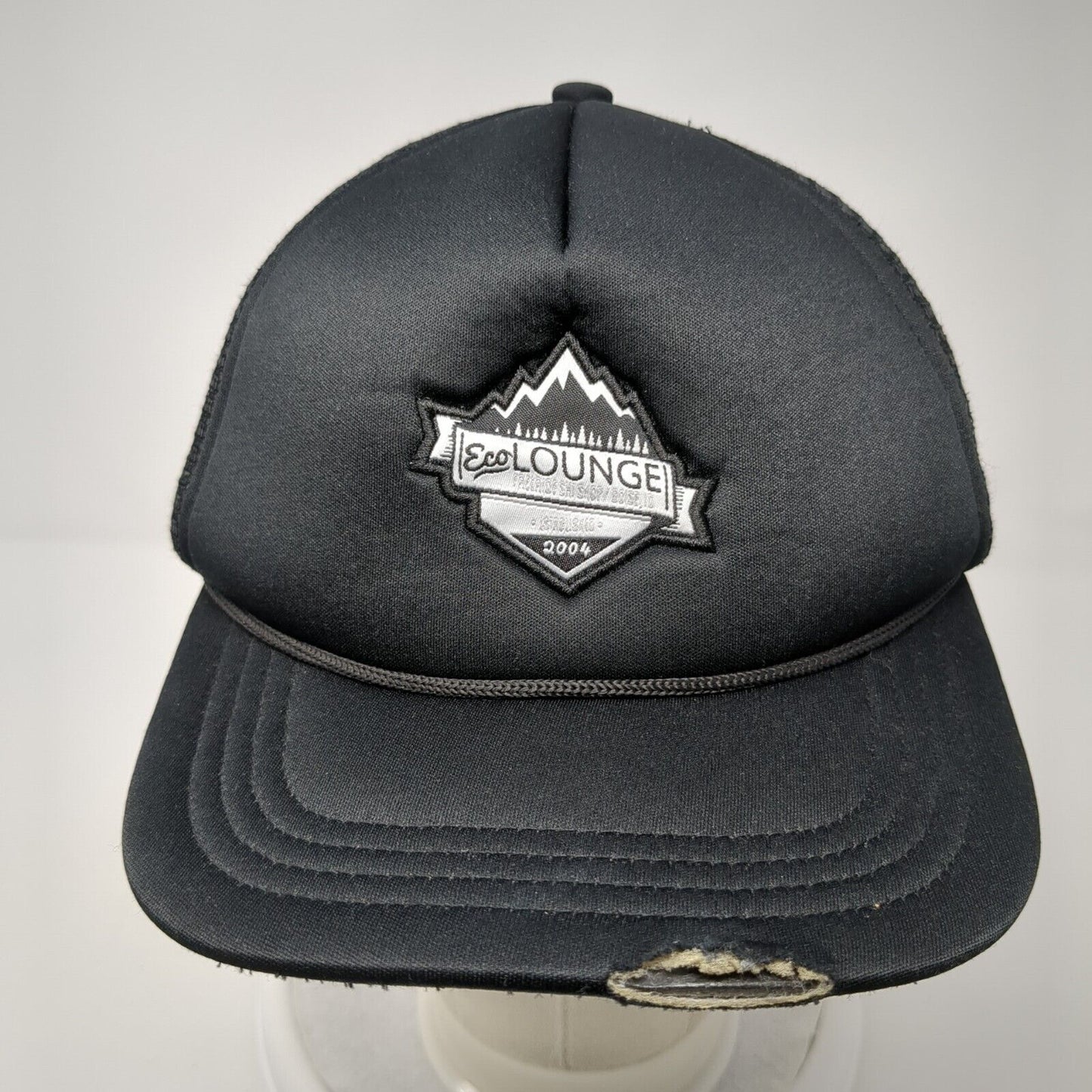 Eco Lounge 2004 Snapback Trucker Hat Black OS Distressed Mesh Back Habitats