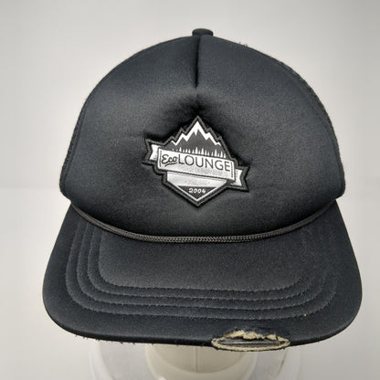 Eco Lounge 2004 Snapback Trucker Hat Black OS Distressed Mesh Back Habitats