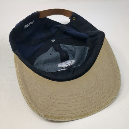 BMW Baseball Cap Blue One Size Leather Strap Suede Brim Motorcycles Logo hat