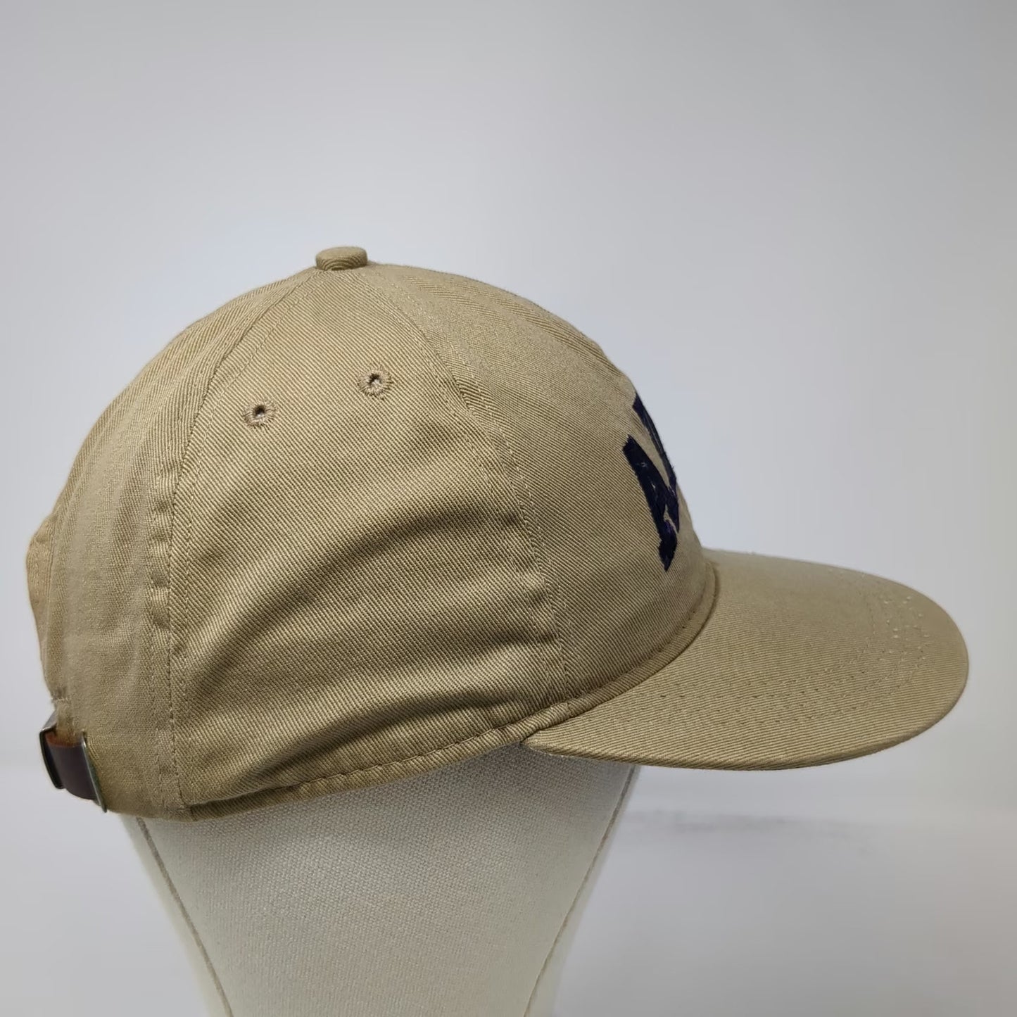 Foxxi ADIOS Baseball Cap Brown Blue OS Leather Strapback Embroidery Hat Made USA