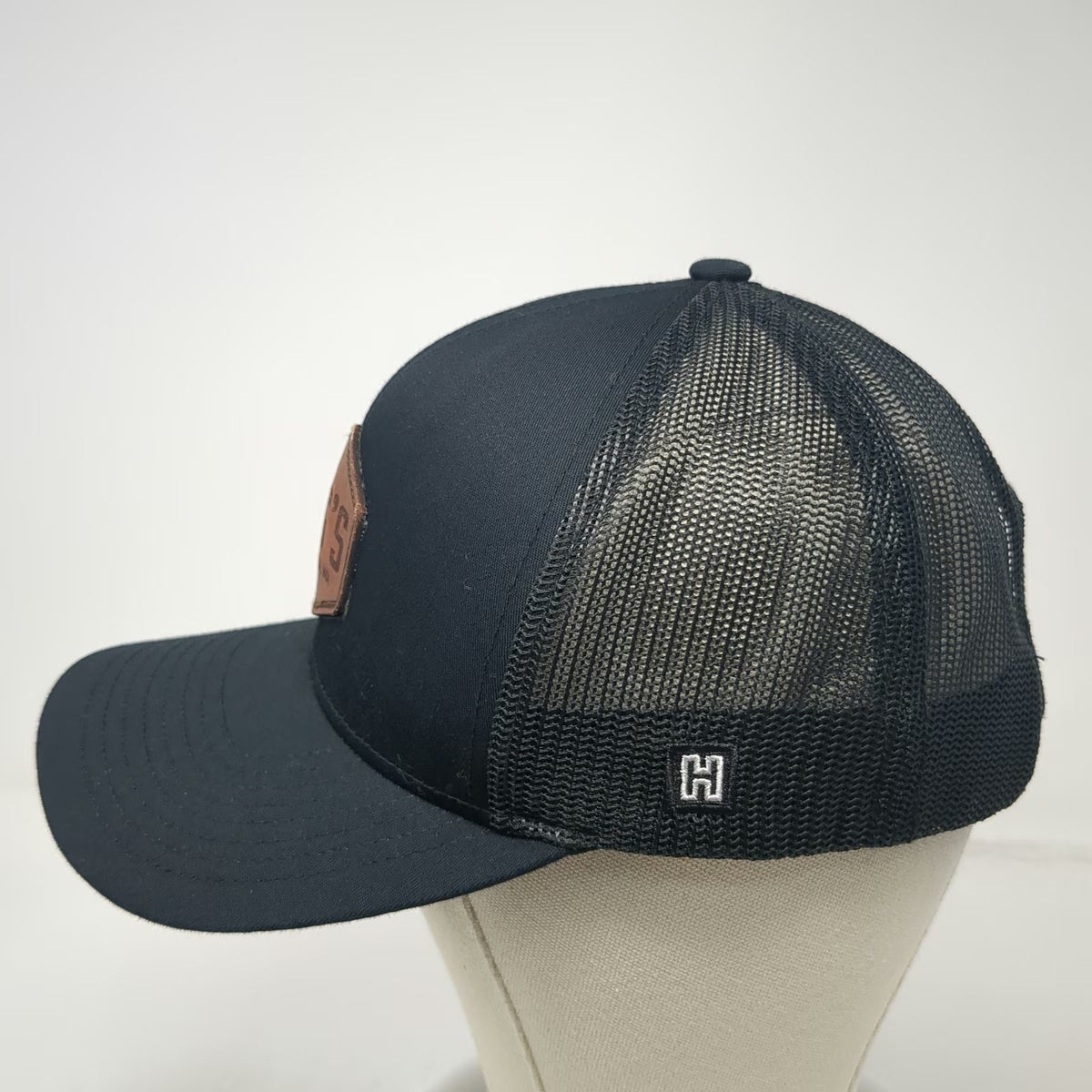 HAKA Trucker Hat Black One Size Leather Patch Fox Island WA Mesh Snapback Hat