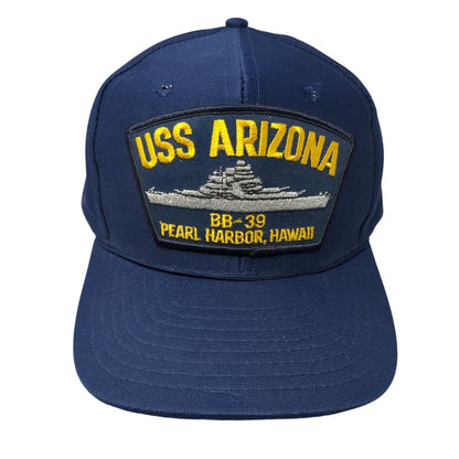 USS Arizona BB-39 Pearl Harbor Hawaii Snapback Hat Blue One Size 6 Panel