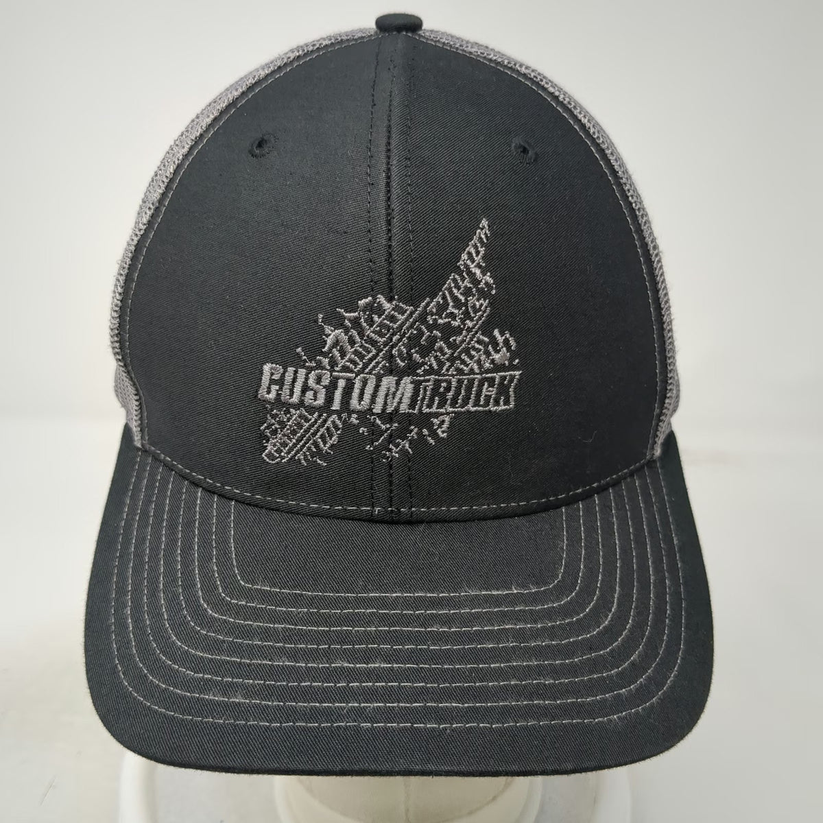 Richardson Trucker Hat Black Gray One Size Snapback Mesh Logo Custom Truck