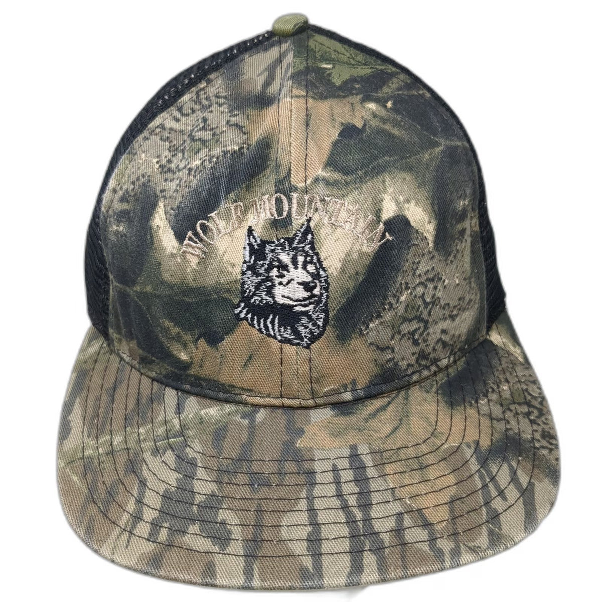 Wolf Mountain Trucker Hat Green Camo Mesh Snapback USA Made Hunting Vintage