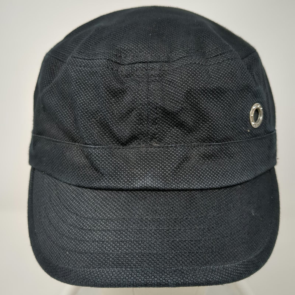 Headers Army Cap Black Hat Size M Fitted Cotton Textured Metal Eyelet Cadet