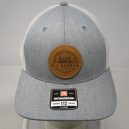 Richardson Trucker Hat Gray XL Mesh Snapback NJ Gomeza Farms Leather Patch
