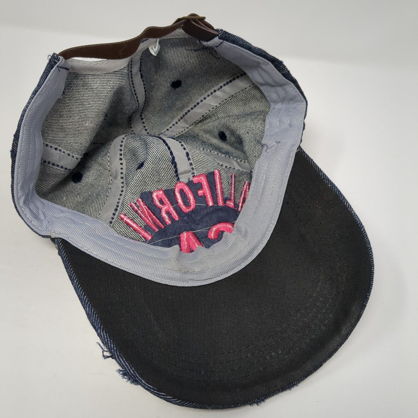 California CA Slideback Hat Blue One Size Adjustable Distressed Rhinestone Denim