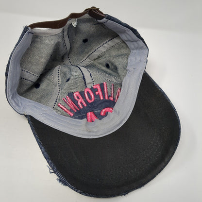 California CA Slideback Hat Blue One Size Adjustable Distressed Rhinestone Denim