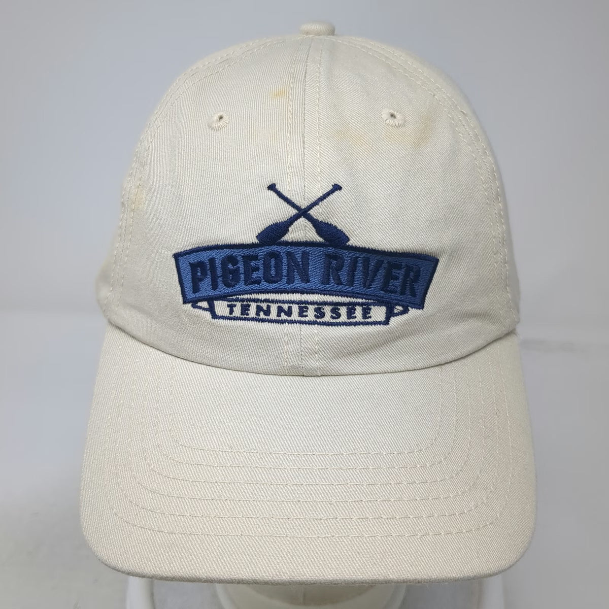 My Town Originals Pigeon River Tennessee Hat Beige Blue One Size Baseball Cap