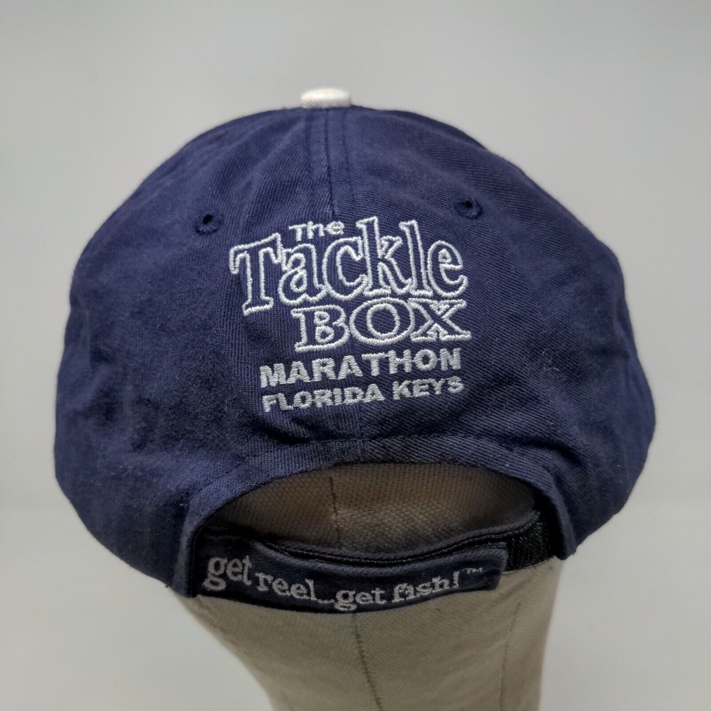 The Tackle Box Men's Strapback Hat Blue Size OSFM Embroidered Skeleton Fish Logo