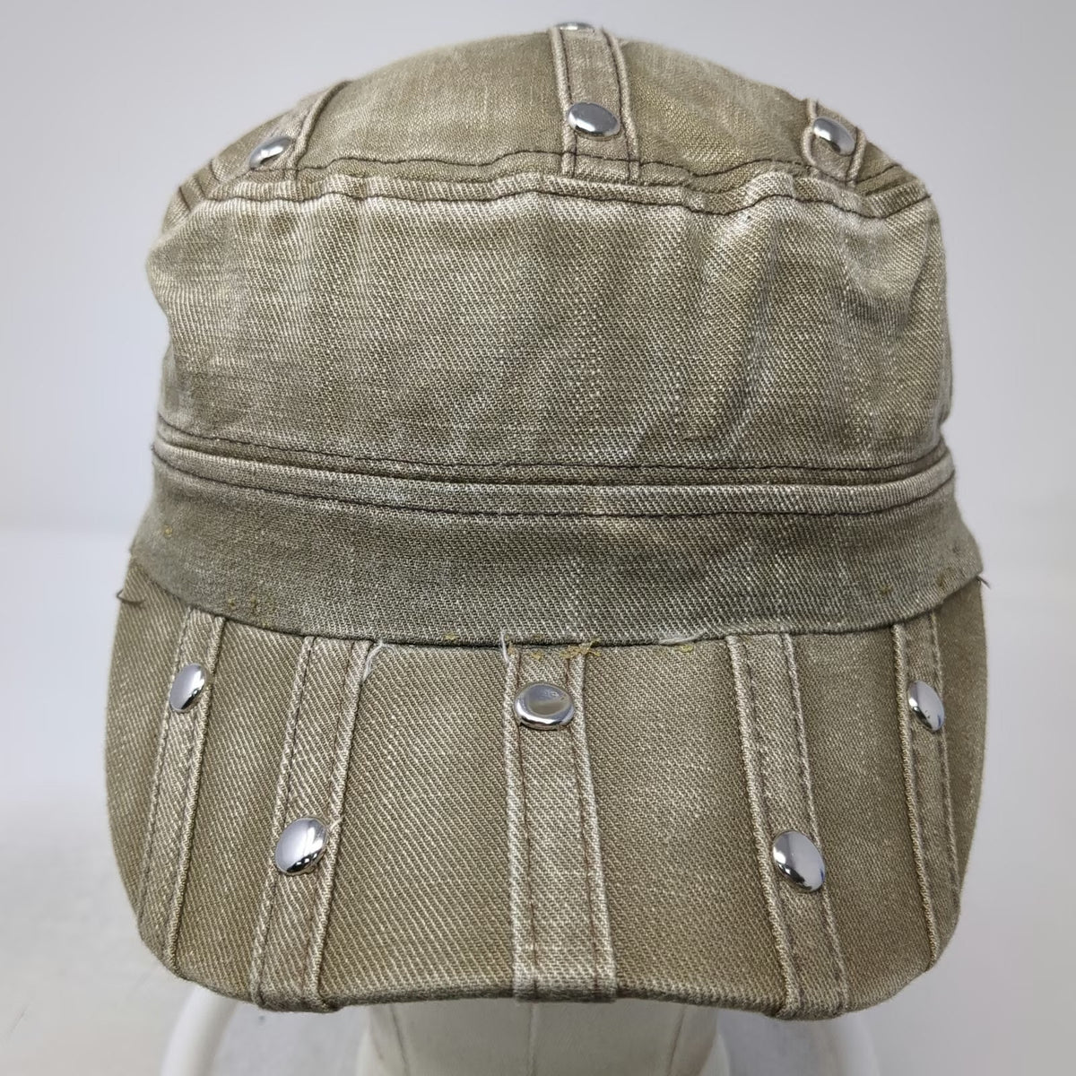 Heve Army Cap Brown One Size Studded Distressed Cotton Slideback Buckle Hat