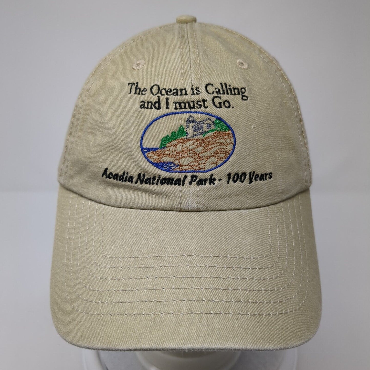 The Ocean Is Calling And I Must Go Acadia National Park Strapback Hat Tan OS