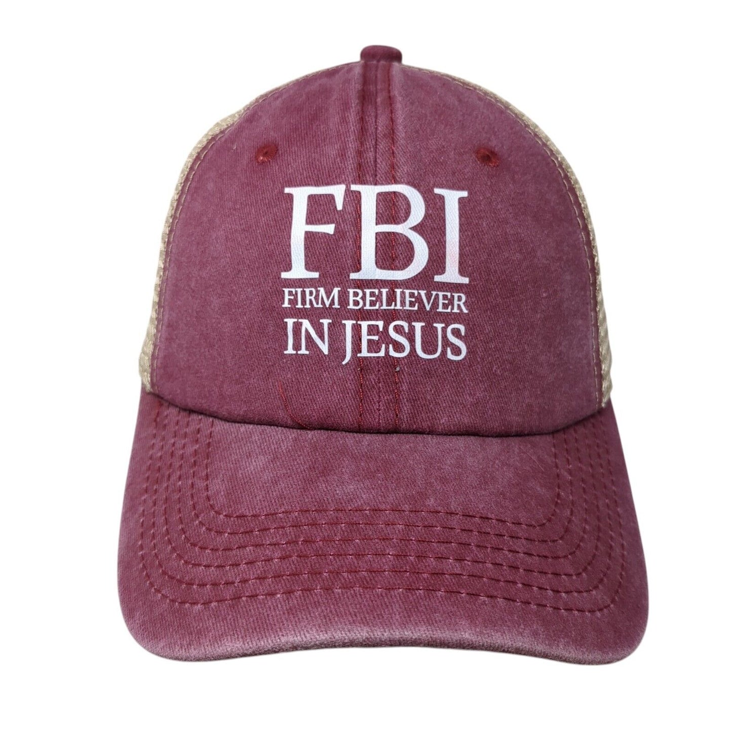 FBI Firm Believer In Jesus Slideback Trucker Hat Red OS Adjustable Mesh Back