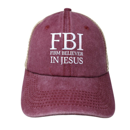 FBI Firm Believer In Jesus Slideback Trucker Hat Red OS Adjustable Mesh Back