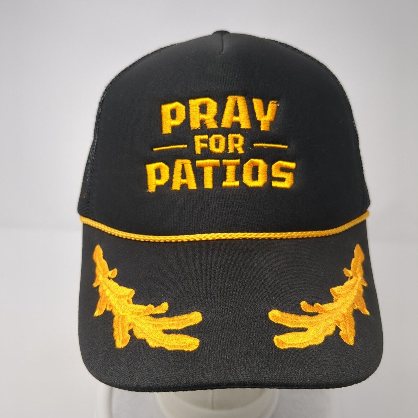 Pray For Patios Snapback Rope Trucker Hat Black One Size Mesh Back Otto