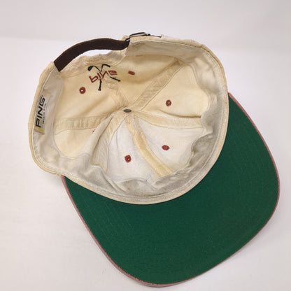 PING Baseball Cap Beige One Size Adjustable Embroidered Vented Holes 6 Panel
