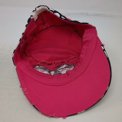 Kbethos Army Cap Pink OSFM Rhinestone Bow Polka Dot Distressed Cadet Hat Bling