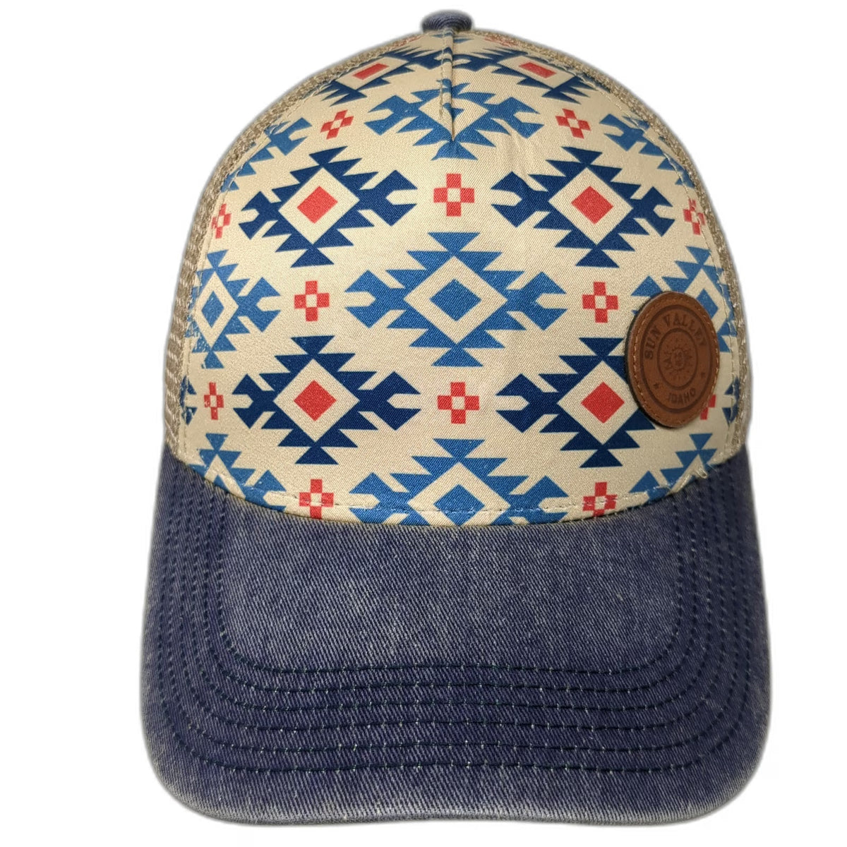 Legacy Trucker Hat Beige One Size Sun Valley Idaho Leather Patch Mesh Snapback