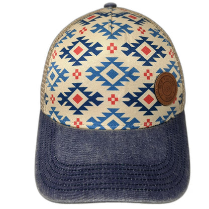 Legacy Trucker Hat Beige One Size Sun Valley Idaho Leather Patch Mesh Snapback