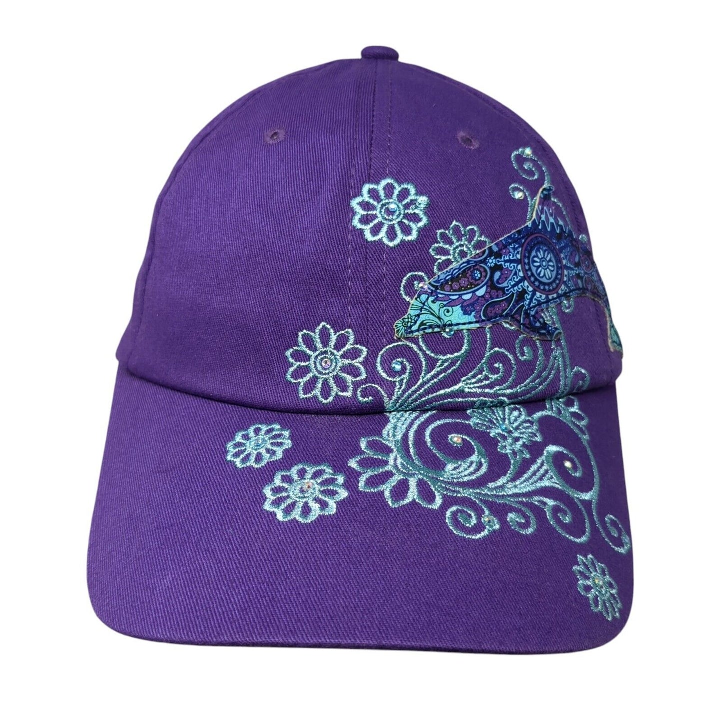 SeaWorld Strapback Hat Purple One Size Adjustable Embroidered Floral Cotton