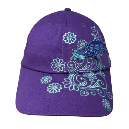 SeaWorld Strapback Hat Purple One Size Adjustable Embroidered Floral Cotton