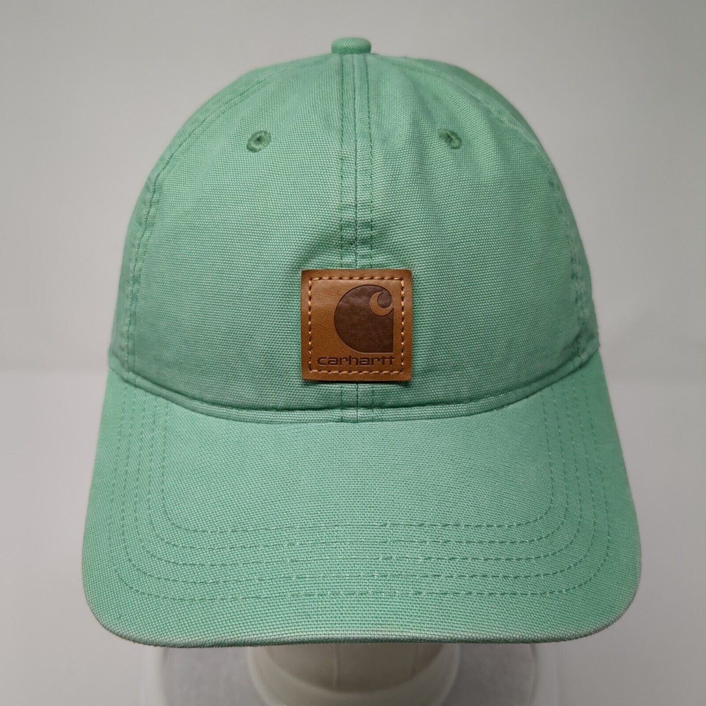 Carhartt Strapback Hat Green One Size Adjustable Leather Patch 6 Panel