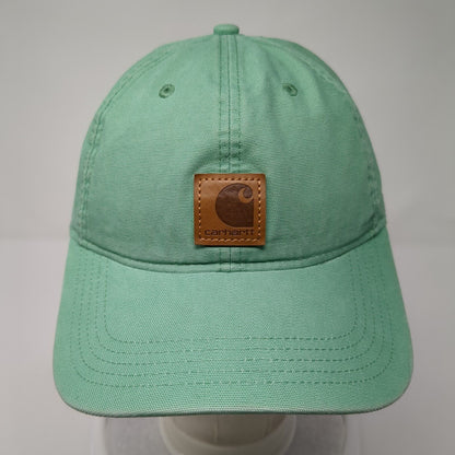 Carhartt Strapback Hat Green One Size Adjustable Leather Patch 6 Panel