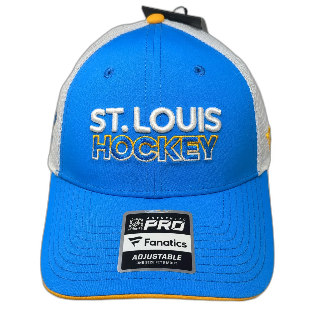 St. Louis Blues NHL Fanatics Trucker Hat Blue White Yellow OS Snapback Hockey