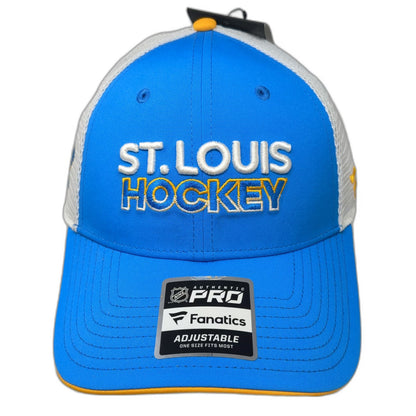 St. Louis Blues NHL Fanatics Trucker Hat Blue White Yellow OS Snapback Hockey