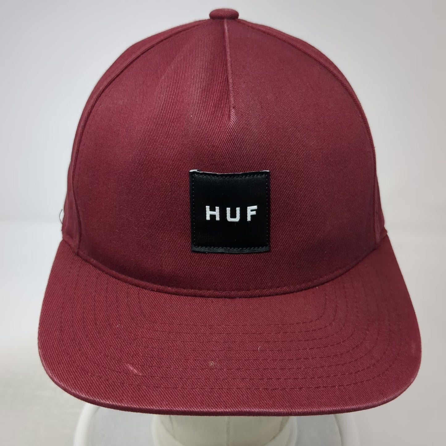 HUF 5 Panel Red Hat One Size Snapback Flat Brim Square Logo Patch Cotton