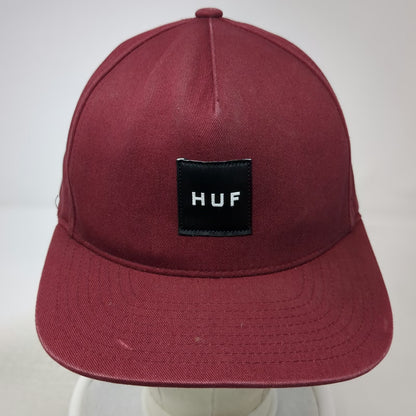 HUF 5 Panel Red Hat One Size Snapback Flat Brim Square Logo Patch Cotton