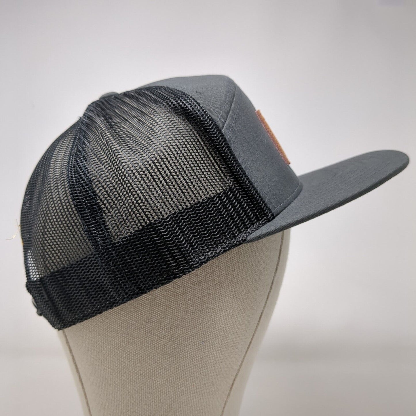 Trinity Snapback Trucker Hat Gray OSFA Mesh Back Leather Patch Richardson