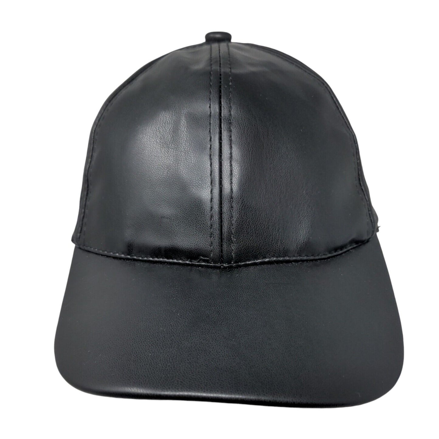 Unbranded Vegan Leather Strapback Hat Black One Size Adjustable Blank