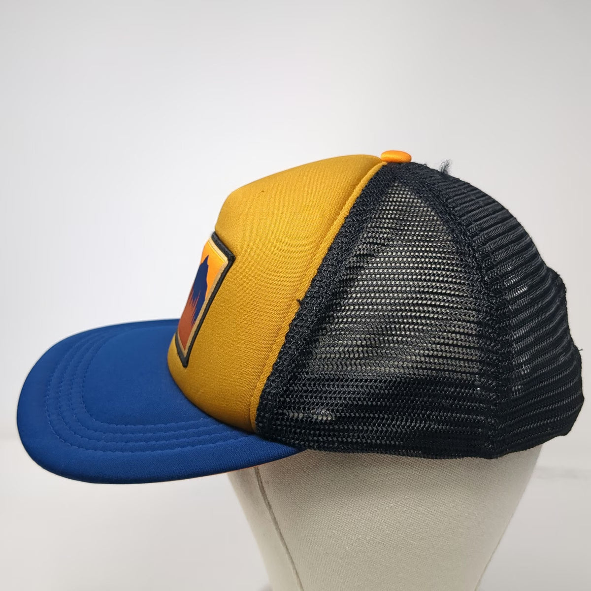 KAVU Trucker Hat Yellow Blue One Size Mesh Snapback Foam Landscape Mountain