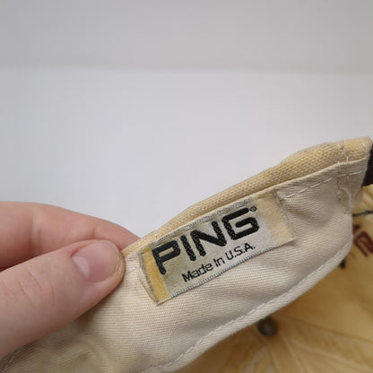 PING Baseball Cap Beige One Size Adjustable Embroidered Vented Holes 6 Panel