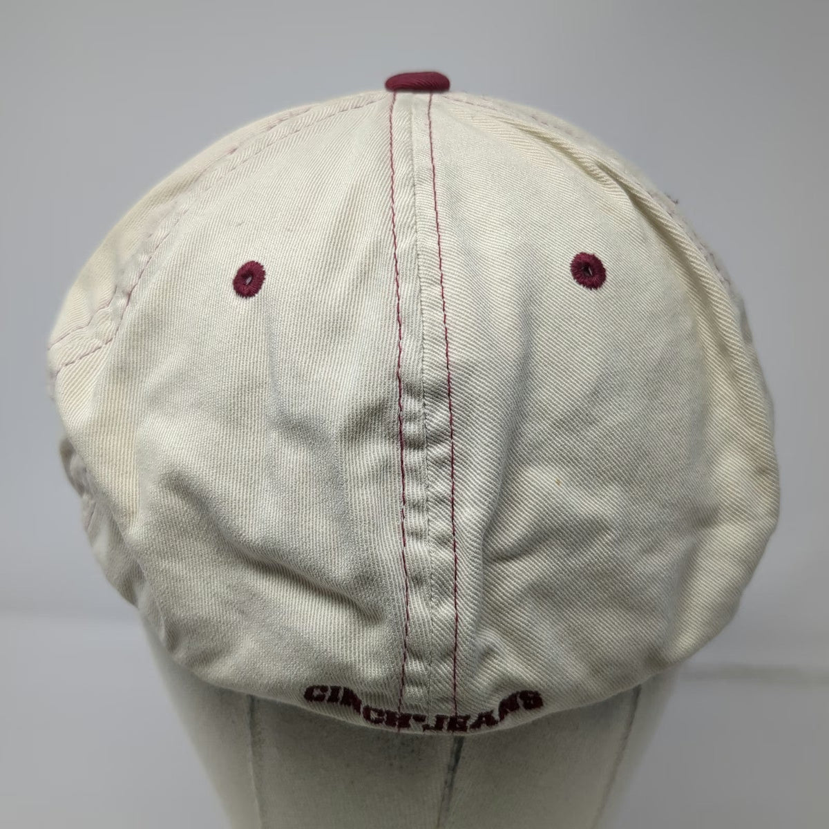 Cinch Jeans Beige Red Baseball Cap Hat M Shield Patch Fitted Contrast Stitch